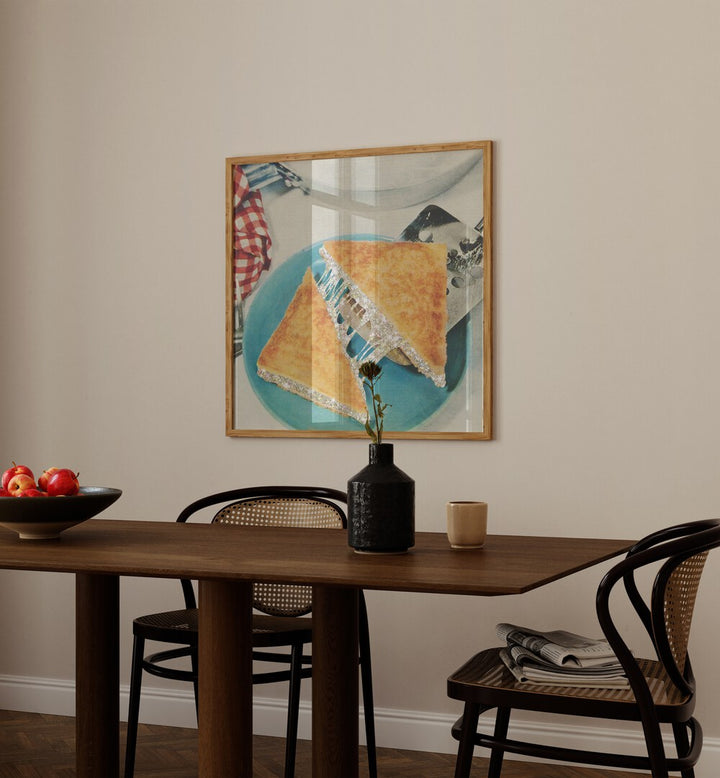 Starry Sandwich Surreal Art Painting Artwork 
in plain oakwood frame behind dinning table for dinning area