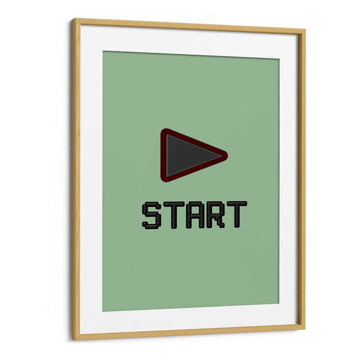 Start Gaming Gaming Art Artwork in Oak Wood Frame With Mount