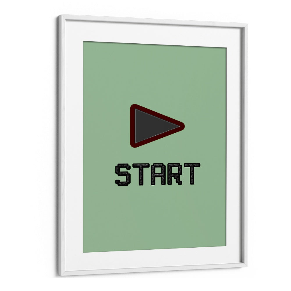 Start Gaming Gaming Art Artwork in White Frame With Mount