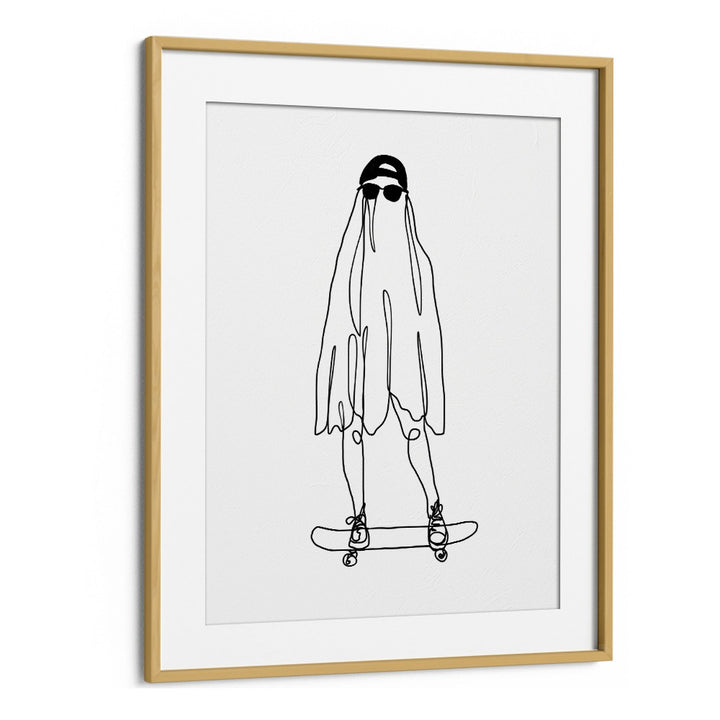 Stay Creepy Line Art Artwork in Oak Wood Frame With Mount