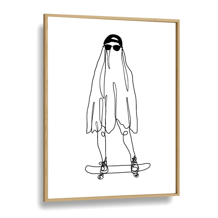 Stay Creepy Line Art Artwork in Oak Wood Plain Frame