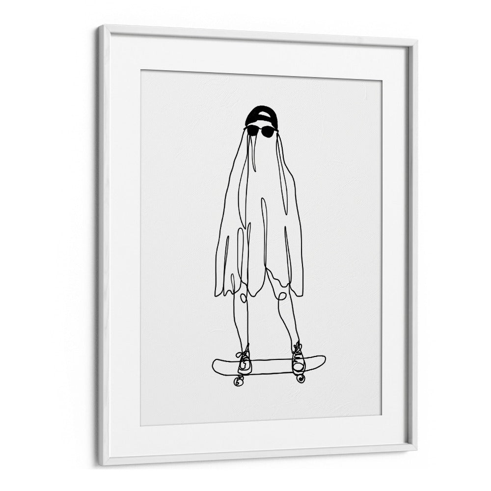 Stay Creepy Line Art Artwork in White Frame With Mount