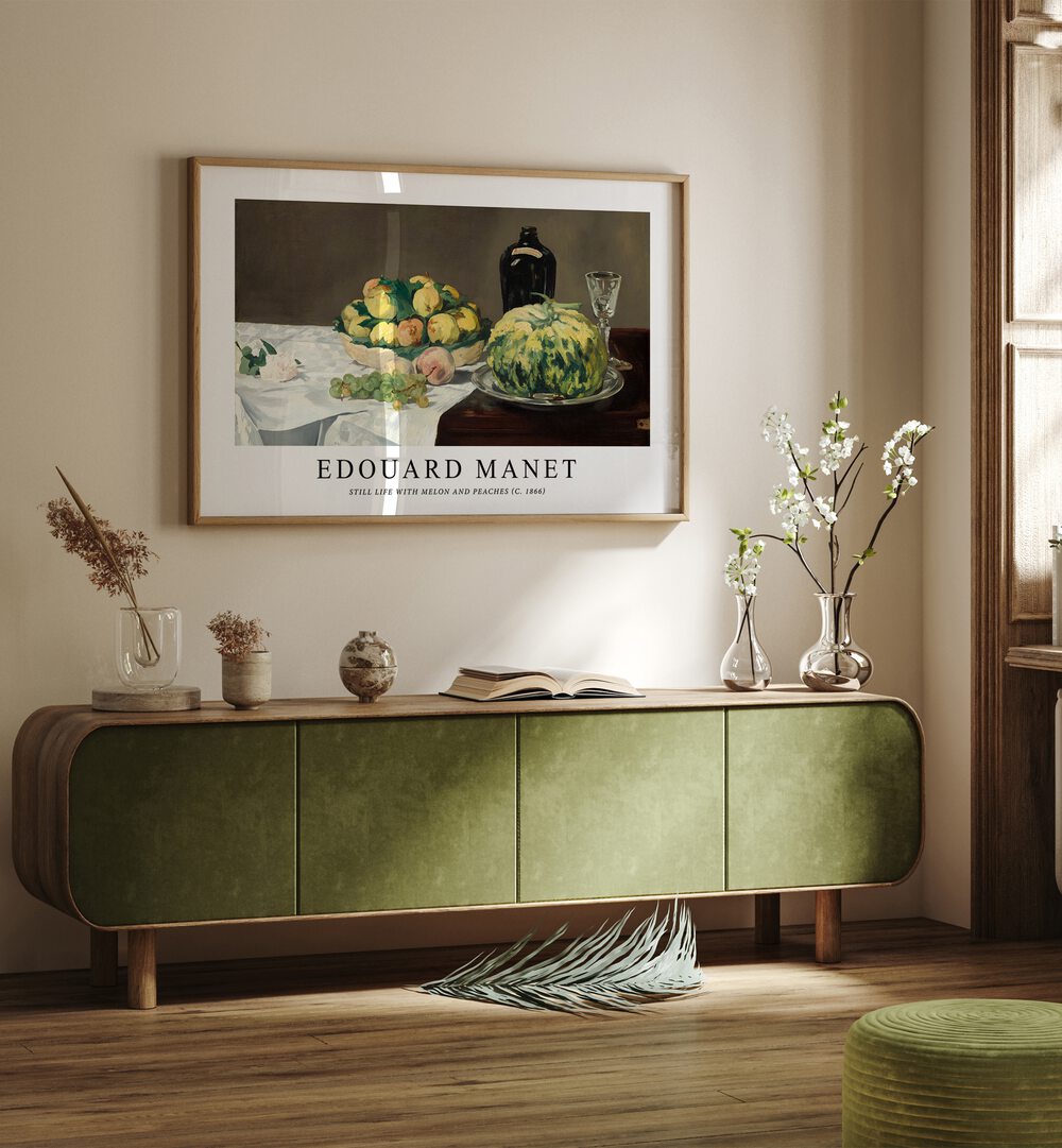 STILL LIFE WITH MELON & PEACHES , VINTAGE PAINTINGS