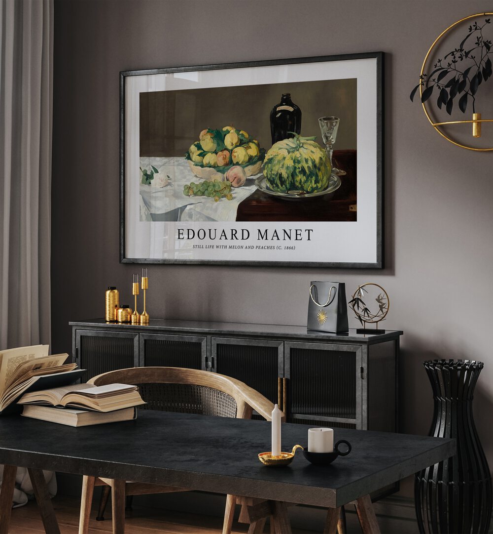 STILL LIFE WITH MELON & PEACHES , VINTAGE PAINTINGS