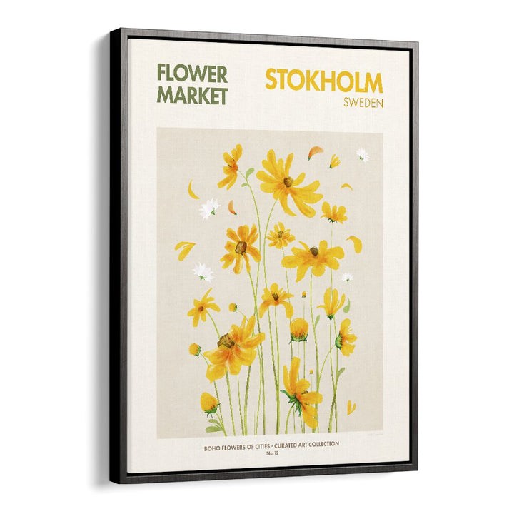 Stokholm- Flower Market  Botanical Flower Paintings Artwork  in Black Floater Frame