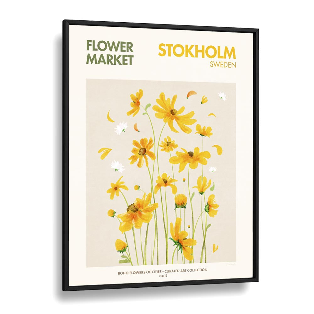 Stokholm-Flower Market  Botanical Flower Paintings Artwork  in Black Plain Frame