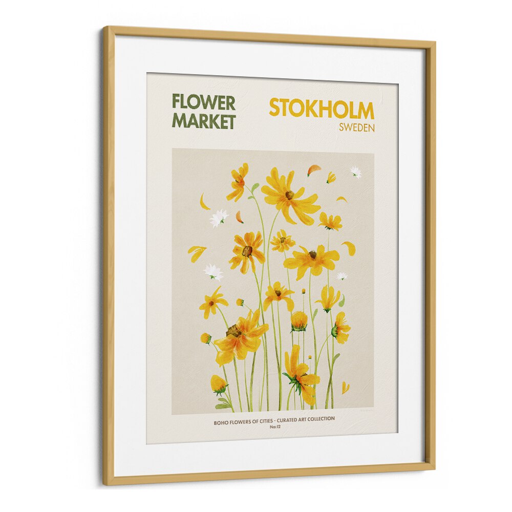 Stokholm- Flower Market  Botanical Flower Paintings Artwork in Oak Wood Frame With Mount