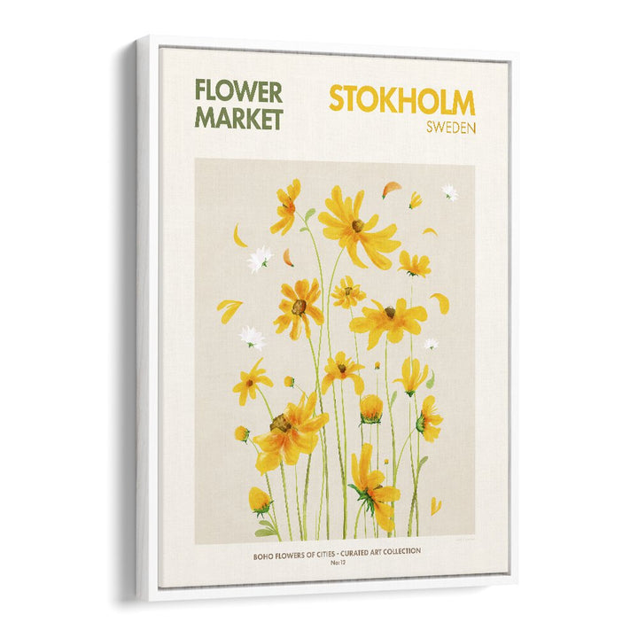 Stokholm- Flower Market  Botanical Flower Paintings Artwork  in White Floater Frame