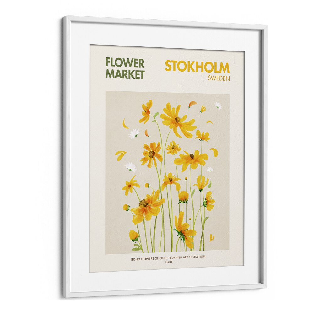 Stokholm-Flower Market  Botanical Flower Paintings Paintings Artwork  in White frame With Mount