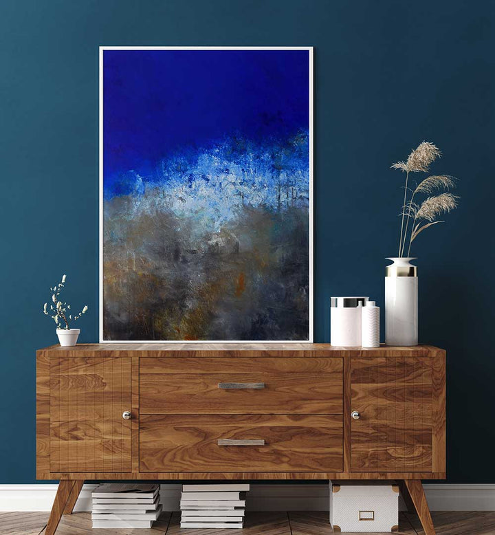 Vibrant STORM AT SEA, ABSTRACT PAINTINGS showcased in a modern setting, capturing oceanic energy and artistic depth.