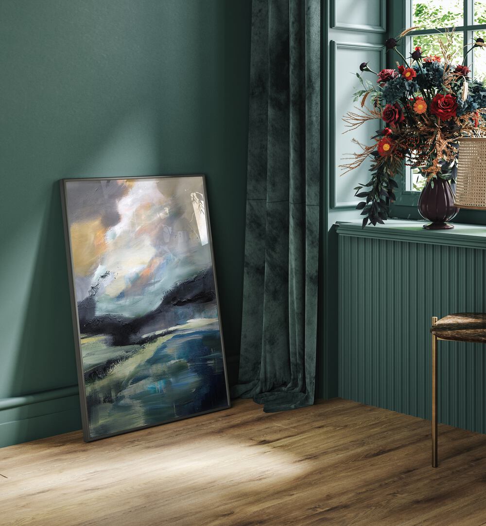 Elegant STORMY HORIZONS landscape paintings displayed in a stylish room, enhancing your home decor with nature's beauty.