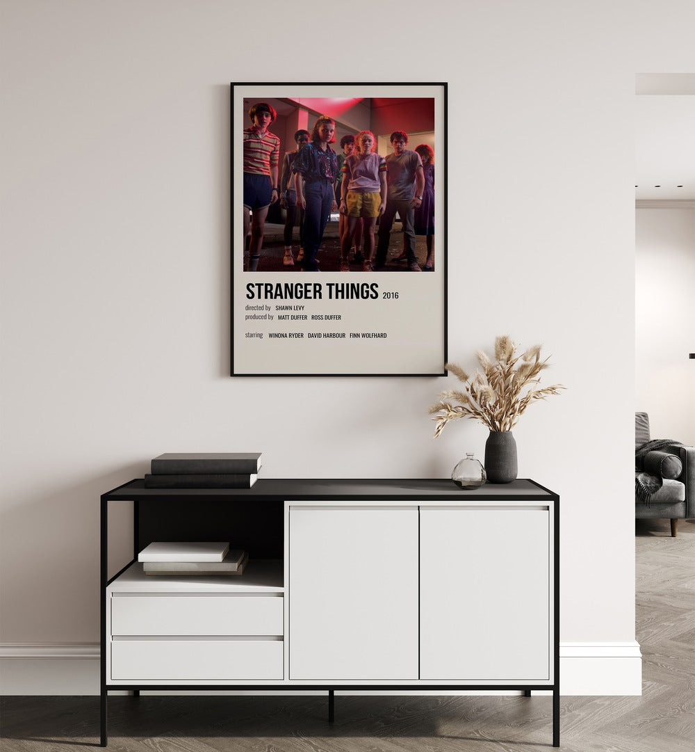 STRANGER THINGS 2016 II MOVIE POSTERS in Black Plain Frame hanging on wall above study table