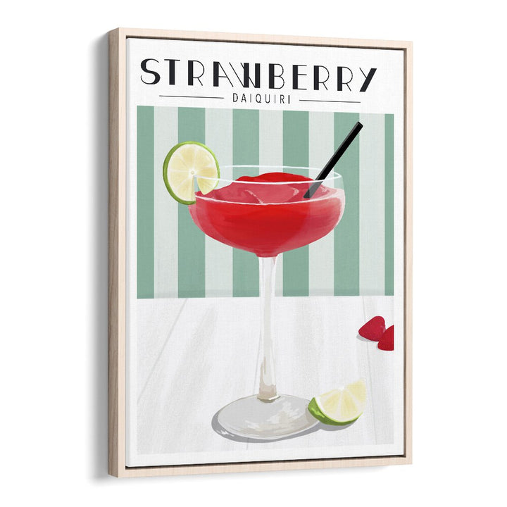 Strawberry Daiquiri Bar & Cafe Artwork in Oak Wood Floater Frame