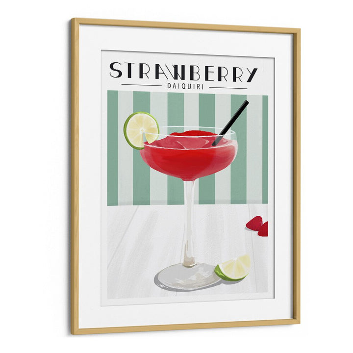 Strawberry Daiquiri Bar & Cafe Artwork in Oak Wood Frame With Mount