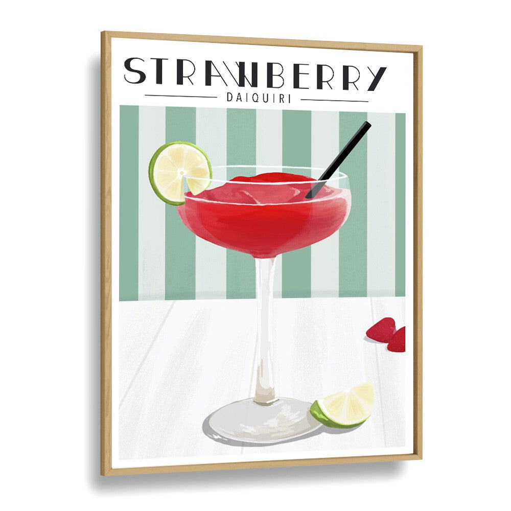 Strawberry Daiquiri Bar & Cafe Artwork in Oak Wood Plain Frame