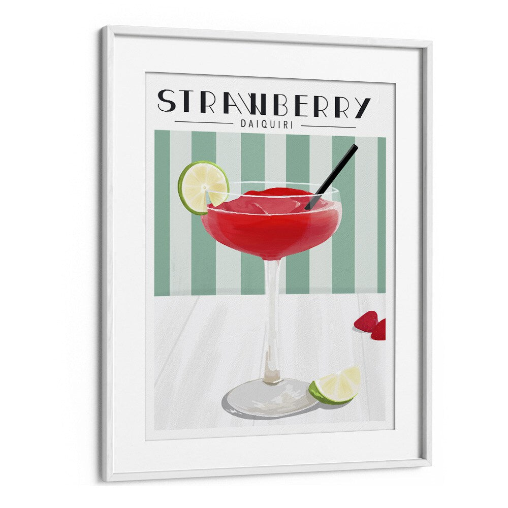 Strawberry Daiquiri Bar & Cafe Artwork in White Frame With Mount