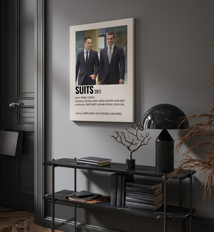 SUITS 2011 MOVIE POSTERS in Gallery Wrap hanging on wall above console table beside door