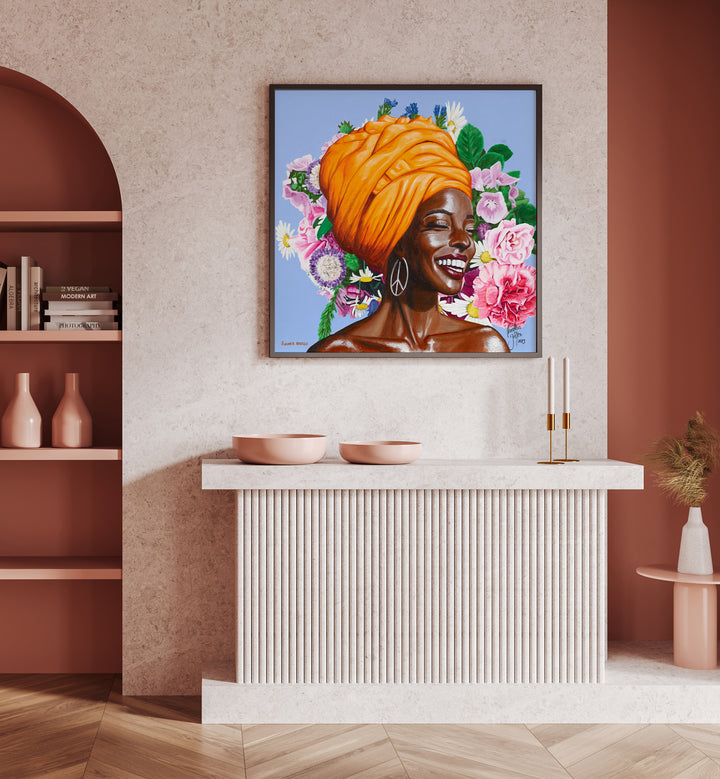 Summer Breeze By Christian Beijer African Woman Painting Art Artwork Placed on a wall In A Living Room 