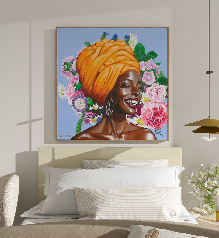 Summer Breeze By Christian Beijer African Woman Painting Art Artwork Placed on a wall In A Living Room 