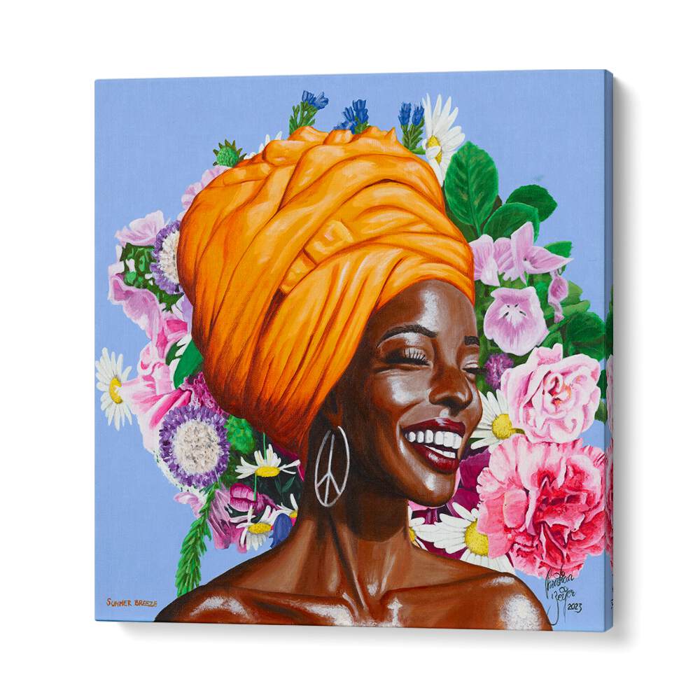 Summer Breeze  By Christian Beijer African Woman Painting Art in Gallery Wrap