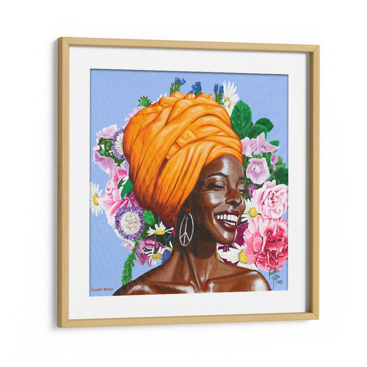 Summer Breeze  By Christian Beijer African Woman Painting Art  in Oak Wood Frame With Mount