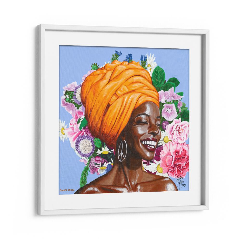 Summer Breeze  By Christian Beijer African Woman Painting Art in White frame With Mount
