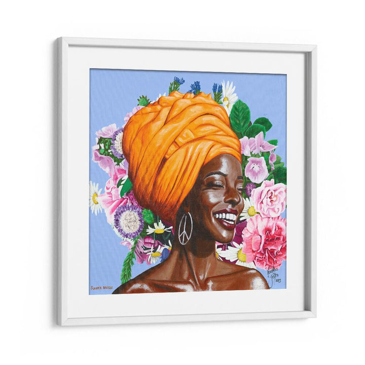 Summer Breeze  By Christian Beijer African Woman Painting Art in White frame With Mount
