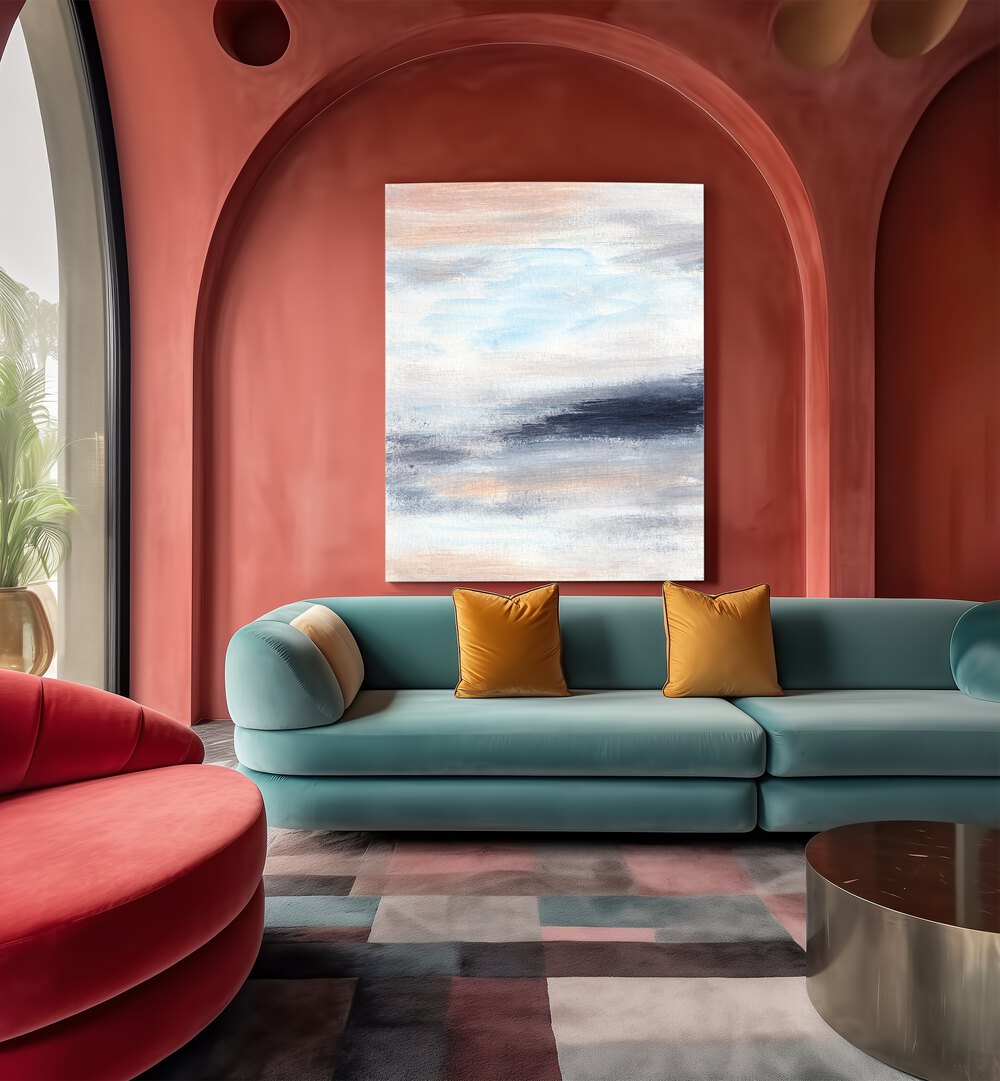Vibrant SUMMER ABSTRACT LANDSCAPE I artwork enhances modern interiors, perfect for summer-inspired décor.