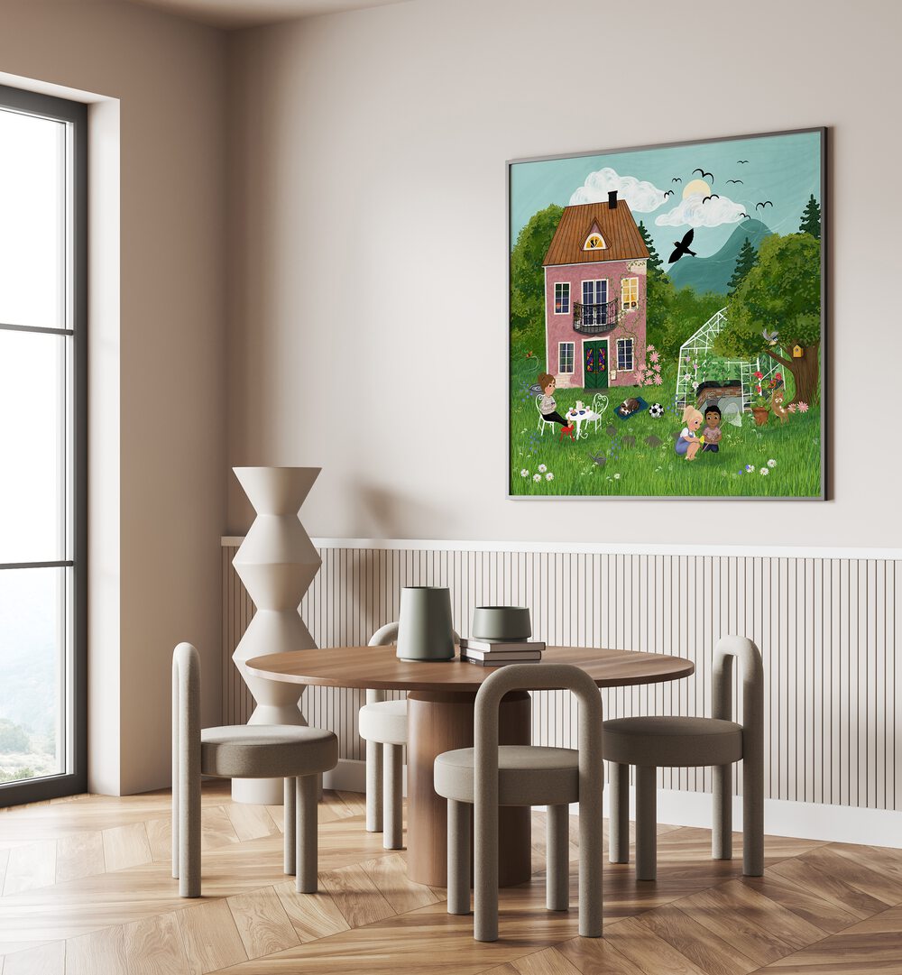 Bright and cheerful SUMMERDAY IN THE GARDEN, KIDS ROOM PAINTINGS bringing joy to any child's space.