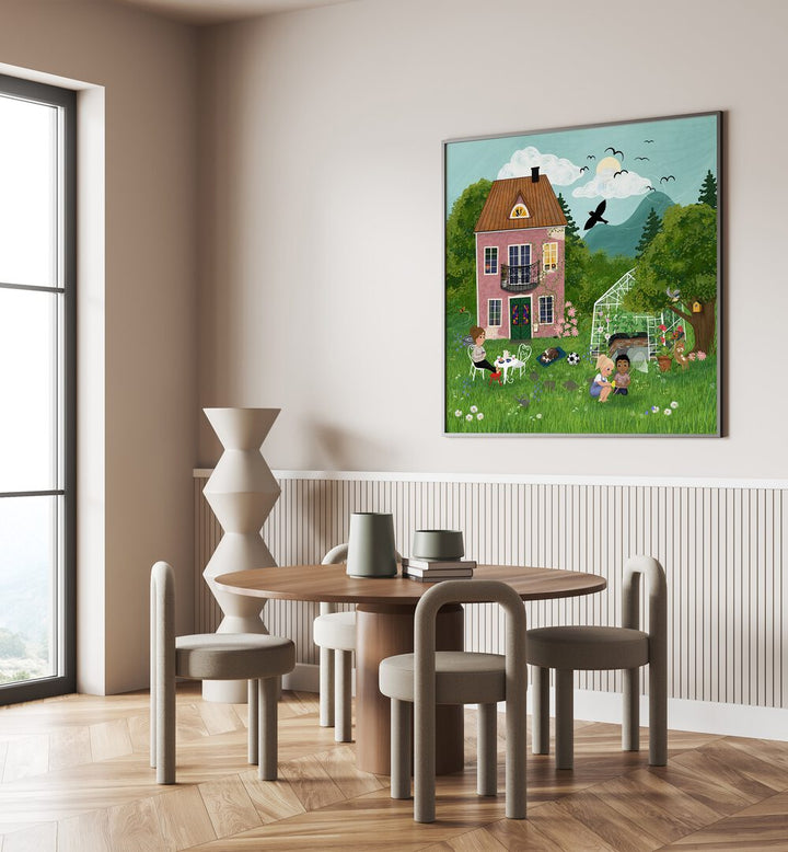 Bright and cheerful SUMMERDAY IN THE GARDEN, KIDS ROOM PAINTINGS bringing joy to any child's space.
