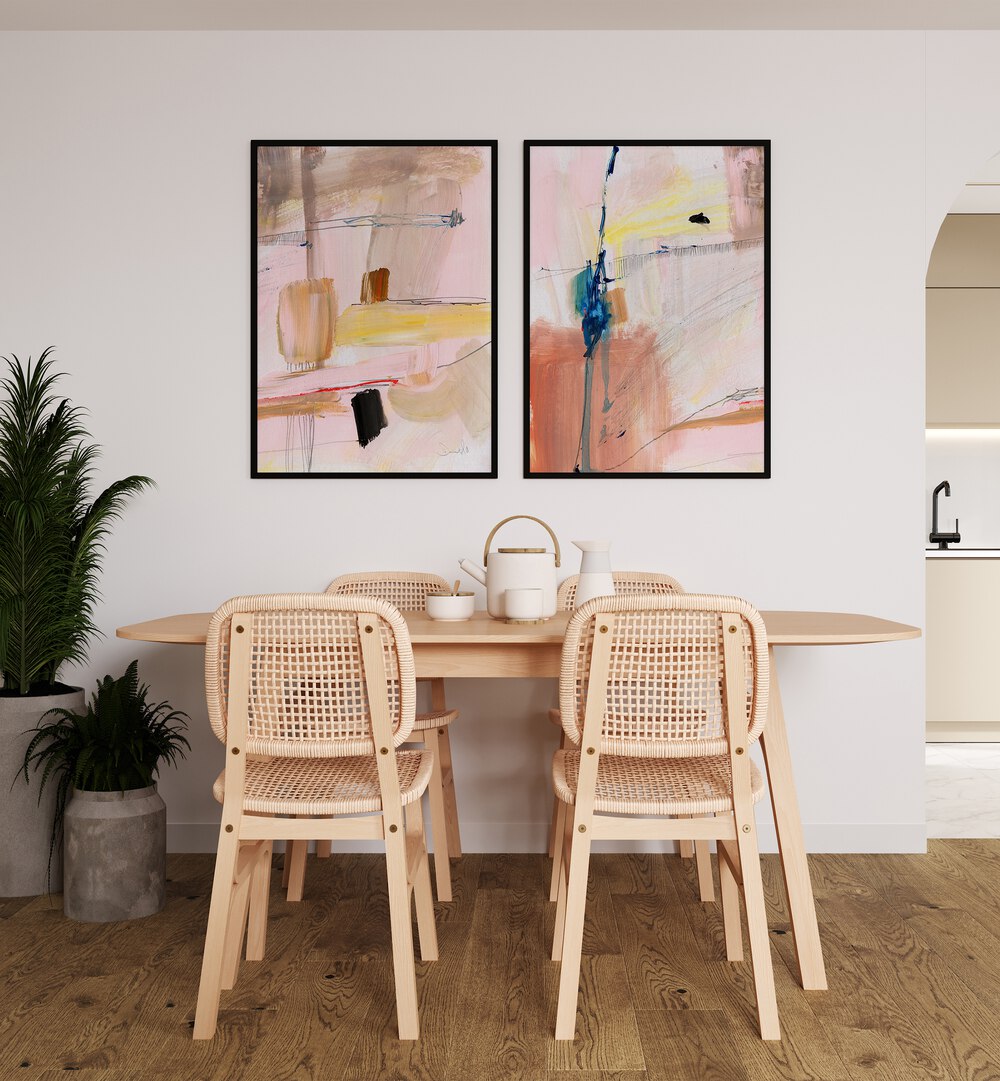 Enhance your decor with the SUMMER DREAM SET, SET OF 2 PAINTINGS, capturing vibrant summer hues beautifully.