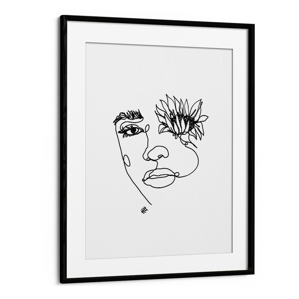 Sun In My Eyes Line Art Artwork in Black Frame With Mount