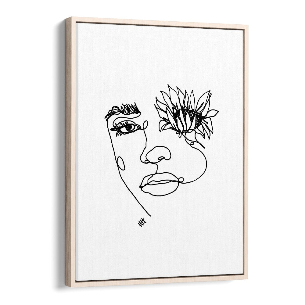 Sun In My Eyes Line Art Artwork in Oak Wood Floater Frame