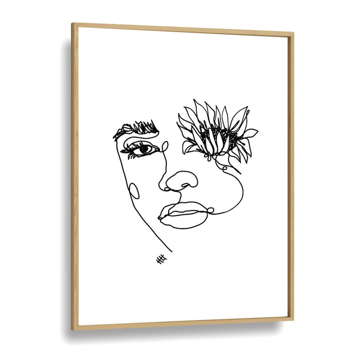 Sun In My Eyes Line Art Artwork in Oak Wood Plain Frame