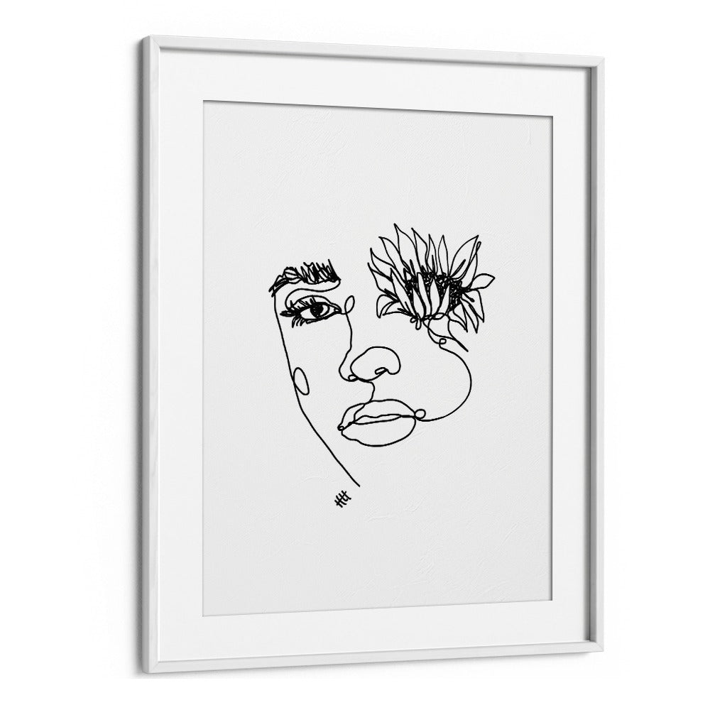 Sun In My Eyes Line Art Artwork in White Frame With Mount