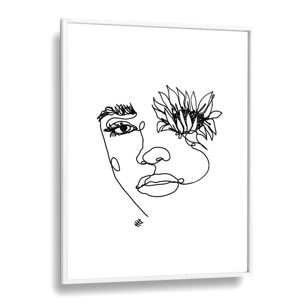 Sun In My Eyes Line Art Artwork in White Plain Frame