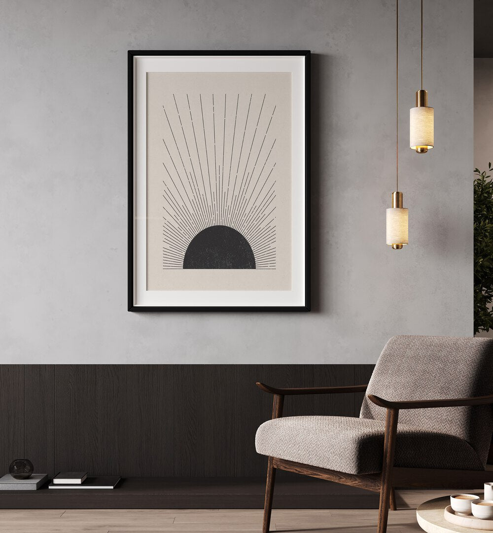 Sunburst Monochrome boho wall art painting Artwork Hanged on a Wall