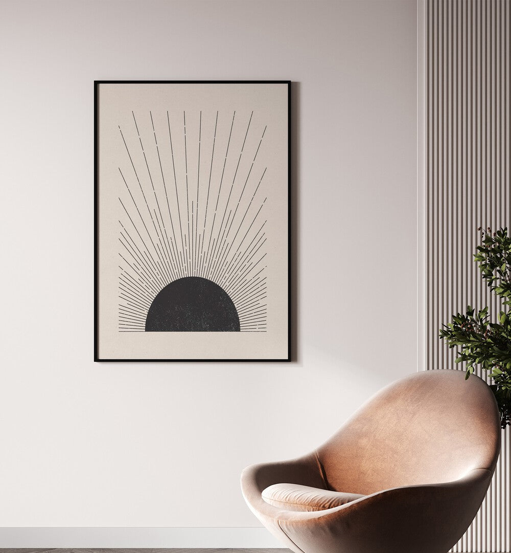 Sunburst Monochrome boho wall art painting Artwork Hanged on a Wall