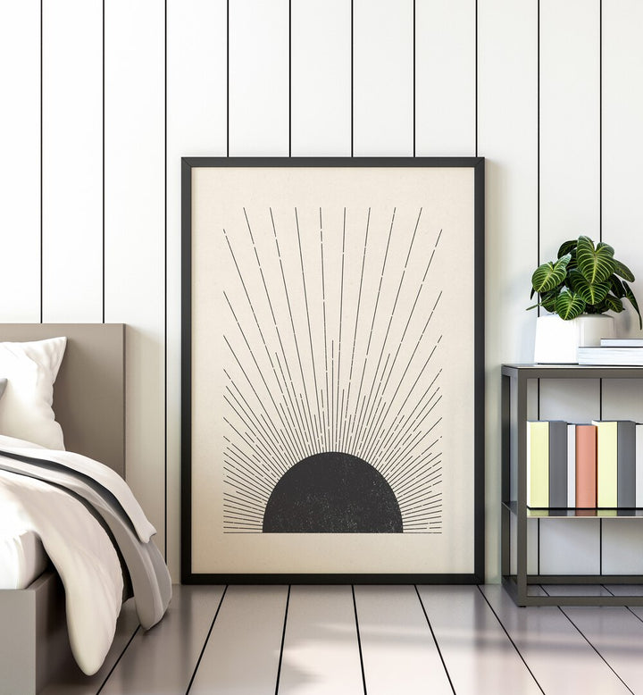 Sunburst Monochrome boho wall art painting Artwork Hanged on a Wall 