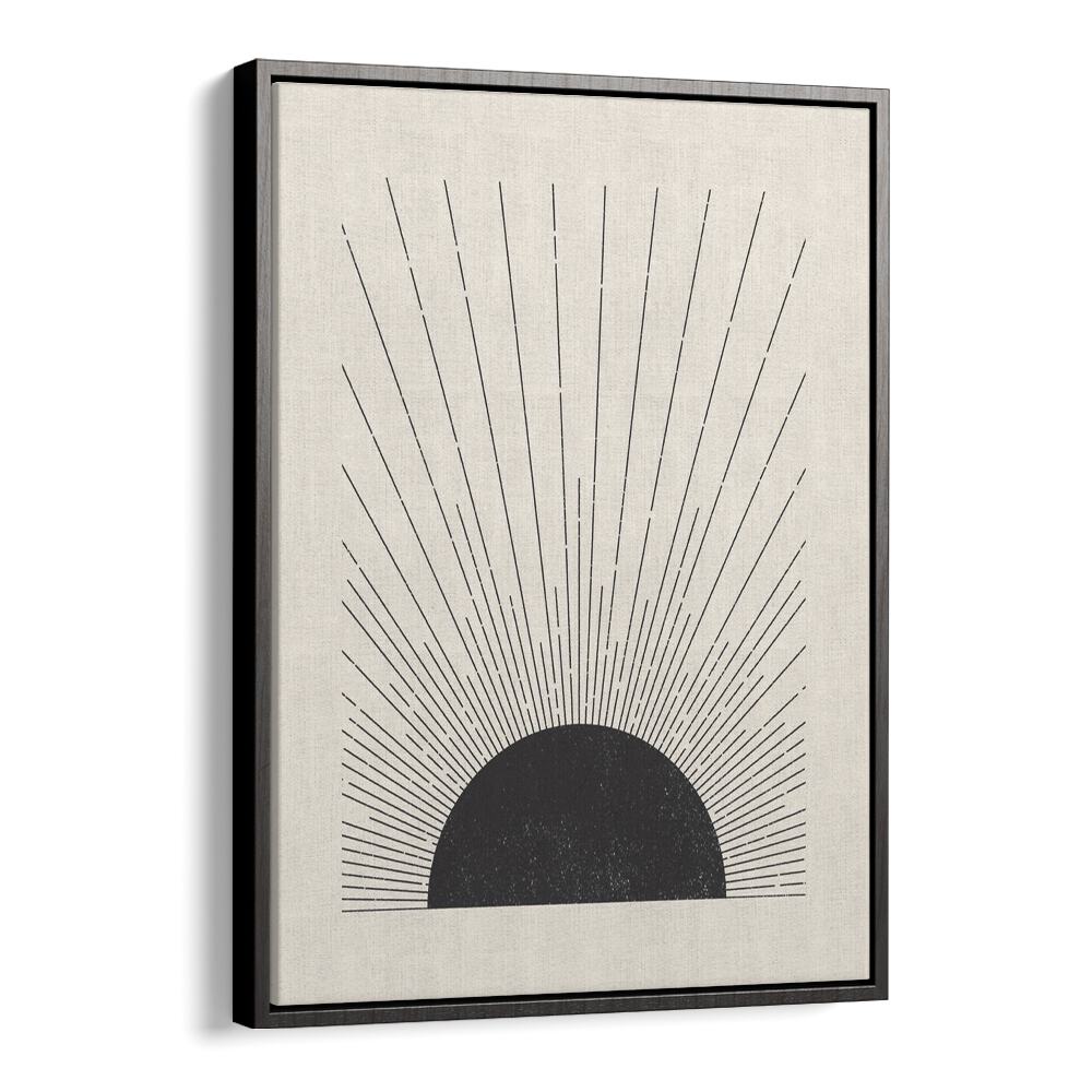 Sunburst Monochrome boho wall art painting Artwork in Black Floater Frame