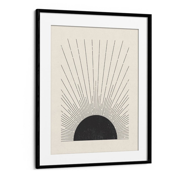 Sunburst Monochrome boho wall art painting Artwork in Black Frame With Moun