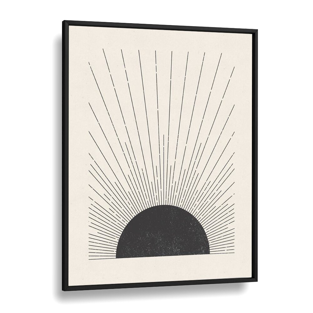 Sunburst Monochrome boho wall art painting Artwork in Black Plain Frame