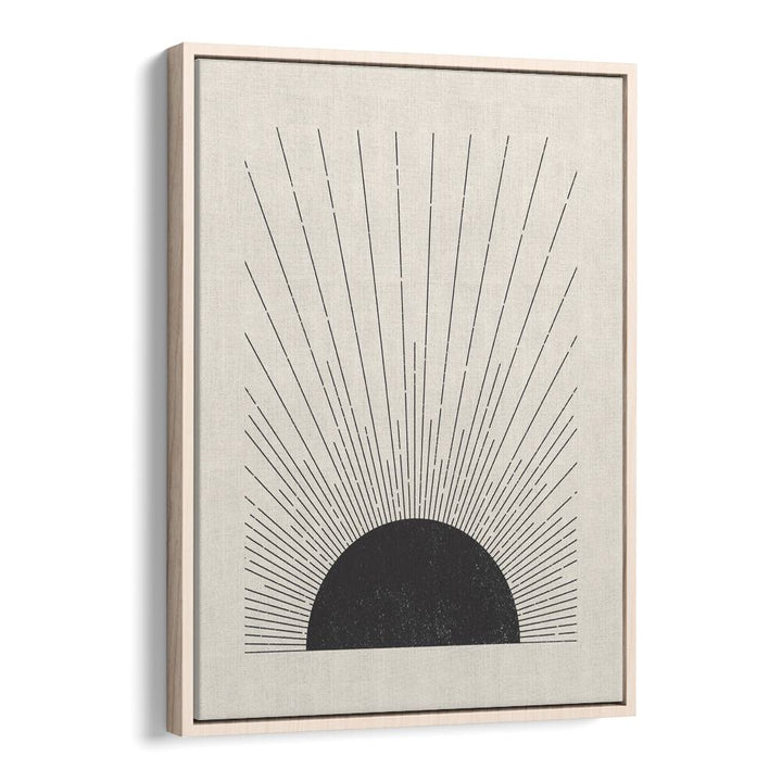 Sunburst Monochrome boho Artwork in Oak Wood Floater Frame