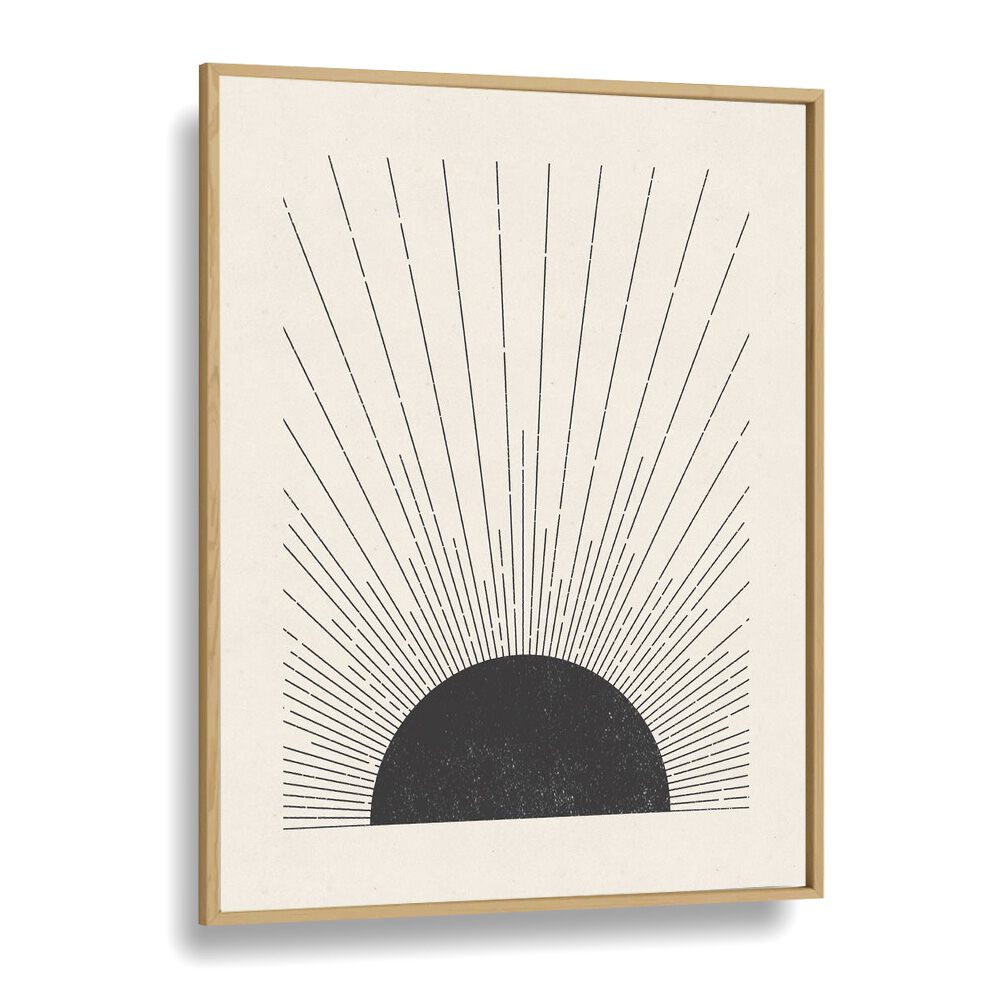 Sunburst Monochrome boho wall art painting Artwork in Oak Wood Plain Frame