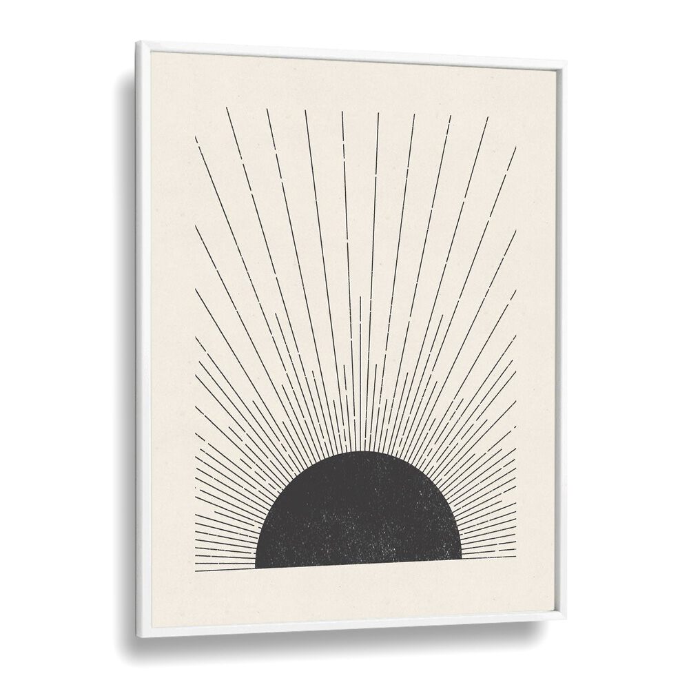 Sunburst Monochrome boho wall art painting Artwork in White Plain Frame