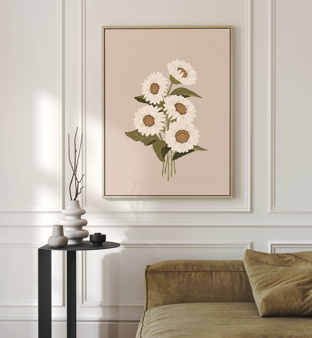 Sunflower Bouquet Botanical Flower Paintings Artwork Placed on a wall