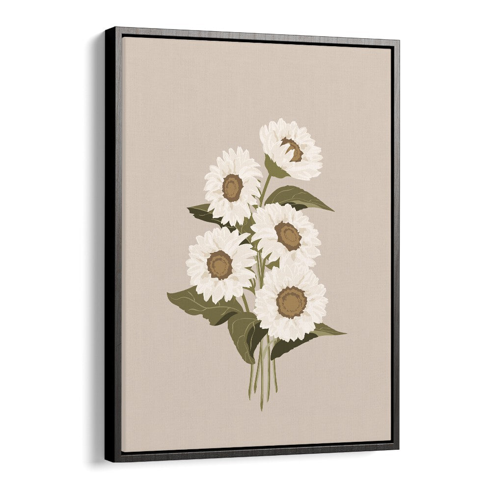 Sunflower Bouquet Botanical Flower Paintings Artwork  in Black Floater Frame