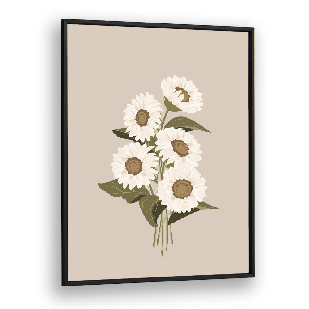 Sunflower Bouquet Botanical Flower Paintings Artwork  in Black Plain Frame