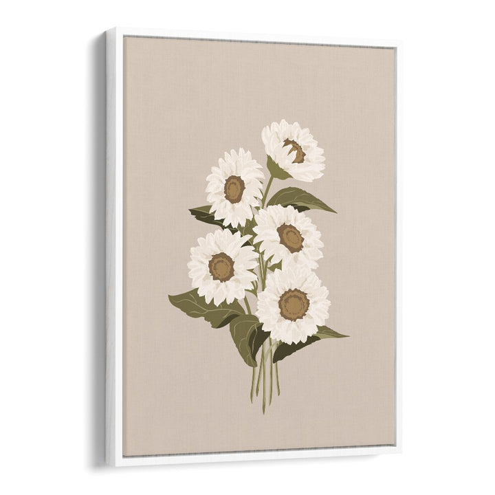 Sunflower Bouquet Botanical Flower Paintings Artwork  in White Floater Frame