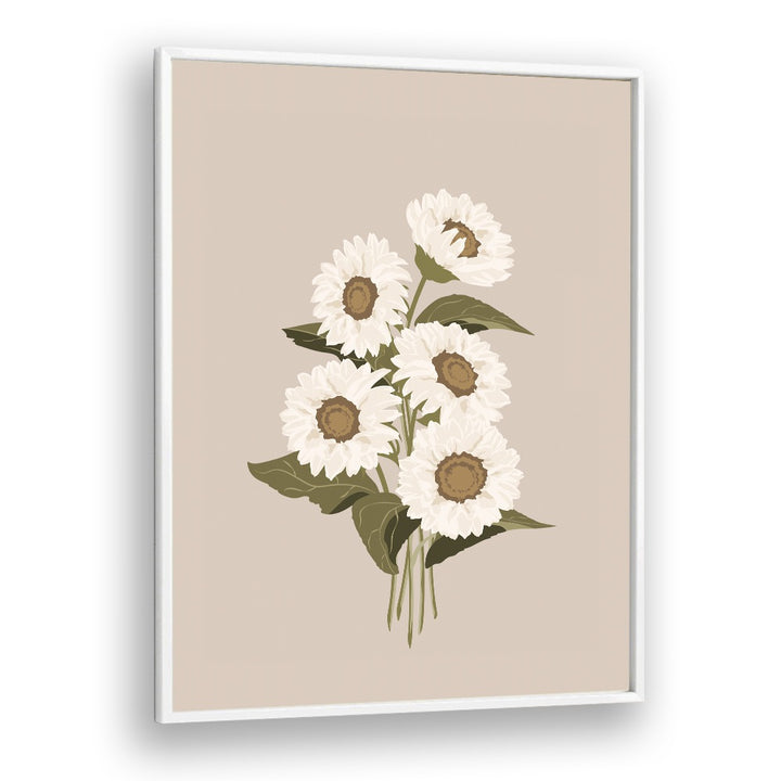 Sunflower Bouquet Botanical Flower Paintings Artwork  in White Plain Frame